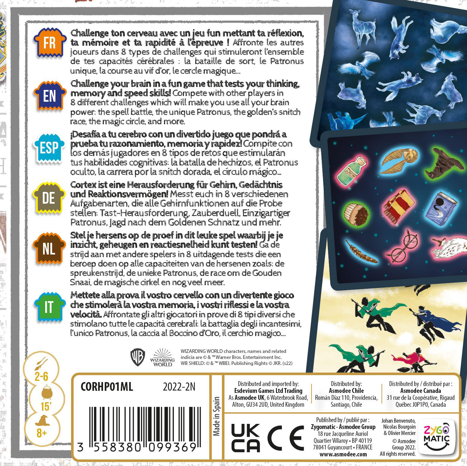 Eine Box mit Text in verschiedenen Sprachen, ein Spiel wird gezeigt.
