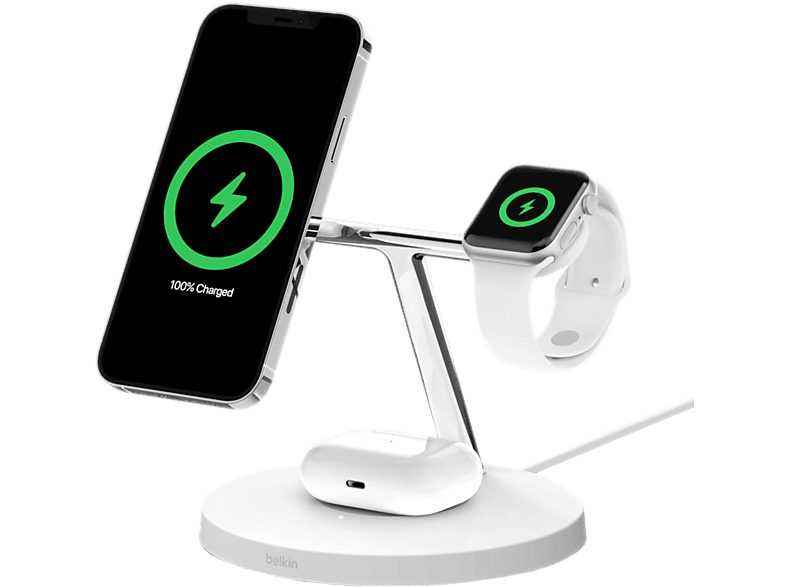 Belkin 3-in-1 Draadloze Laadstation Met Magsafe 15 W Wit (wiz017vfwh) WIZ017vfwh Laadstation