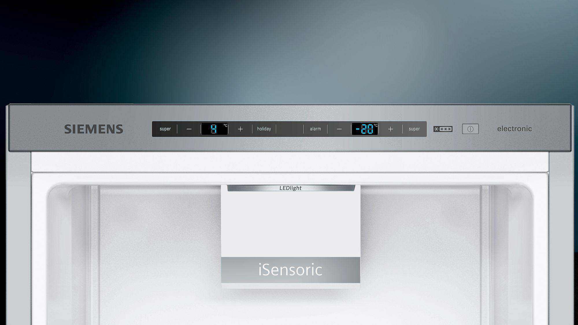 Siemens Kühlschrank-Bedienfeld. Das Bedienfeld hat eine Digitalanzeige und Tasten zur Steuerung.
