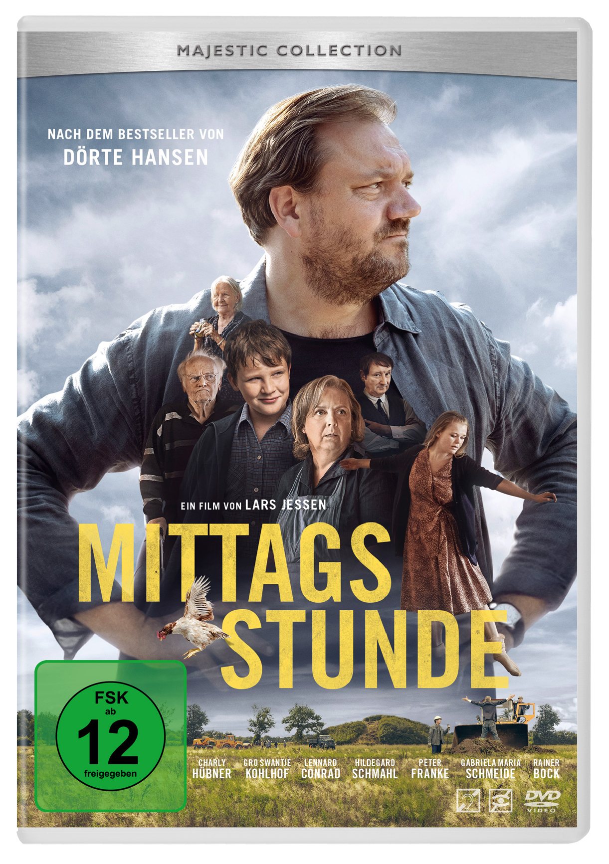 Kinoplakat: Eine Gruppe von Personen im Hintergrund, der Titel ist gelb.