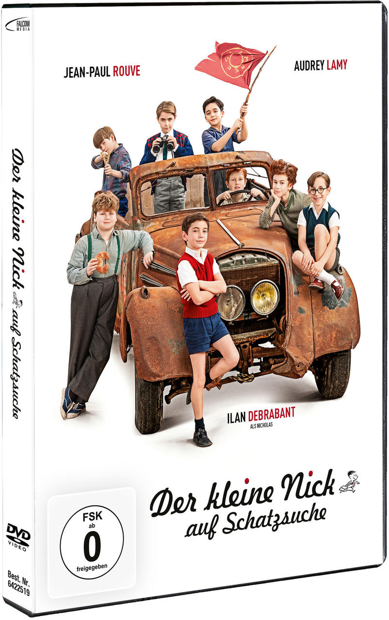DVD-Hülle mit Kindern um ein rostiges Auto. Der Titel ist auf Französisch. Weißer Hintergrund.