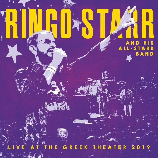 Pochette d'album avec Ringo Starr chantant. Couleurs violet et jaune, avec les membres du groupe en arrière-plan.