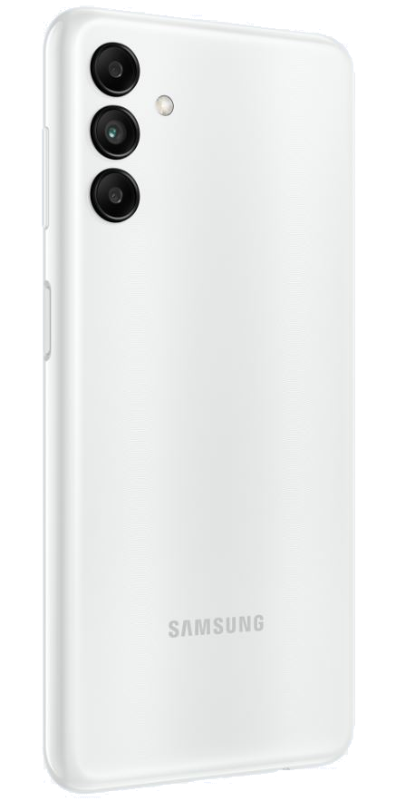 Kameralı beyaz Samsung telefon arkası. Siyah arka plan.