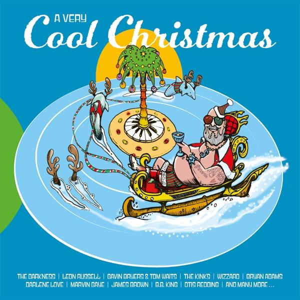 Pochette d'album avec un Père Noël de dessin animé et un titre : 'A Very Cool Christmas'.