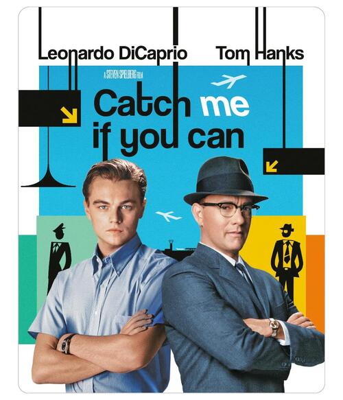 Affiche de film avec deux hommes et le titre "Catch Me If You Can".