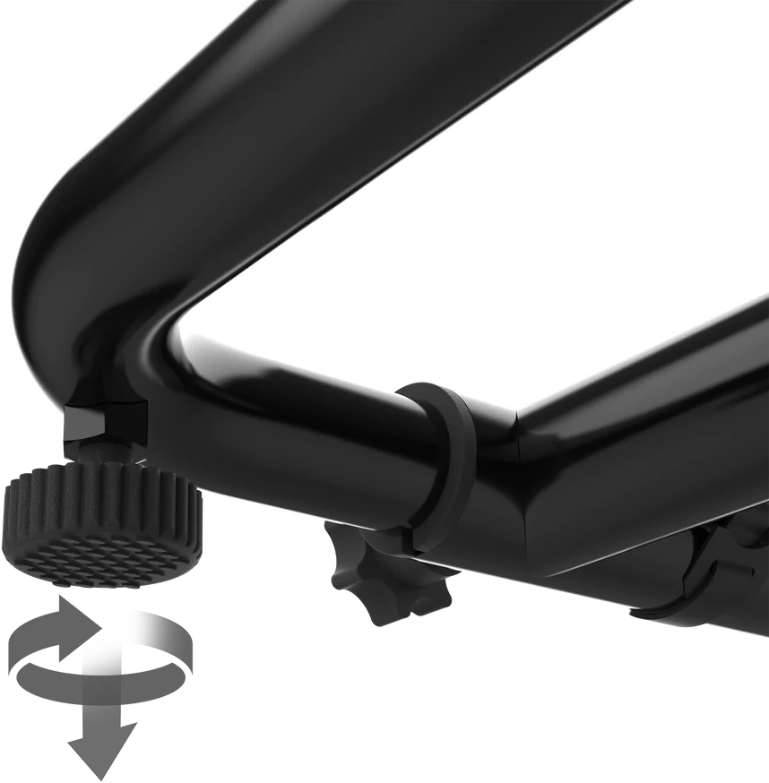 Schwarzer Fahrradlenker, ein Knopf zur Einstellung ist sichtbar.