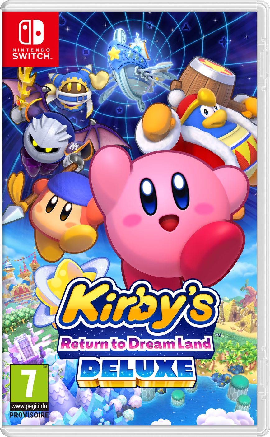 Kirby's Return to Dream Land Deluxe Switch gamebox met Kirby en andere personages.
