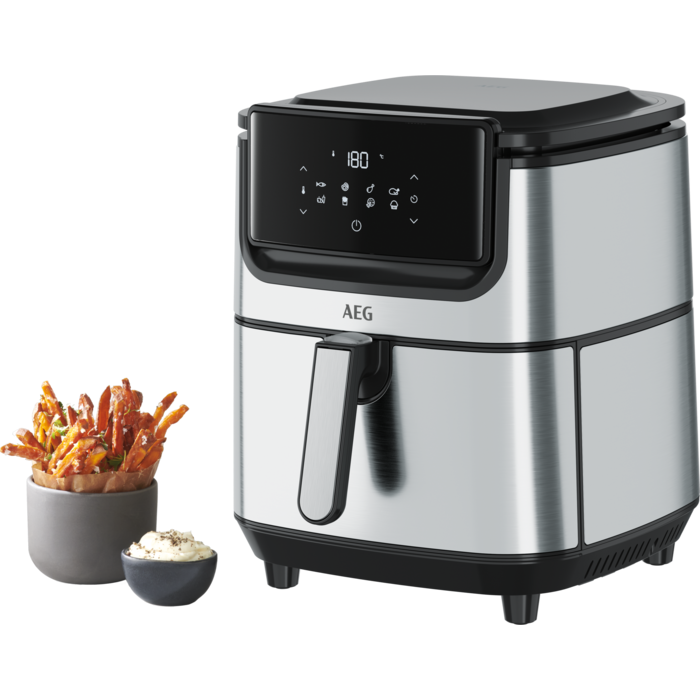 Freidora de Aire Sin Aceite - AEG AF6-1-6ST, 1800 W, 5.4 l, Hasta 180º C, 8 programas, Acero Inoxidable