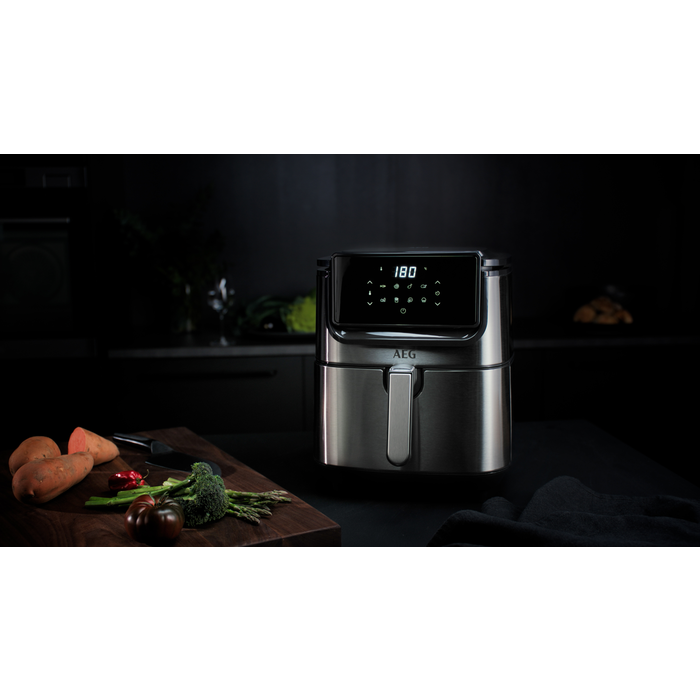 Freidora de Aire Sin Aceite - AEG AF6-1-6ST, 1800 W, 5.4 l, Hasta 180º C, 8 programas, Acero Inoxidable