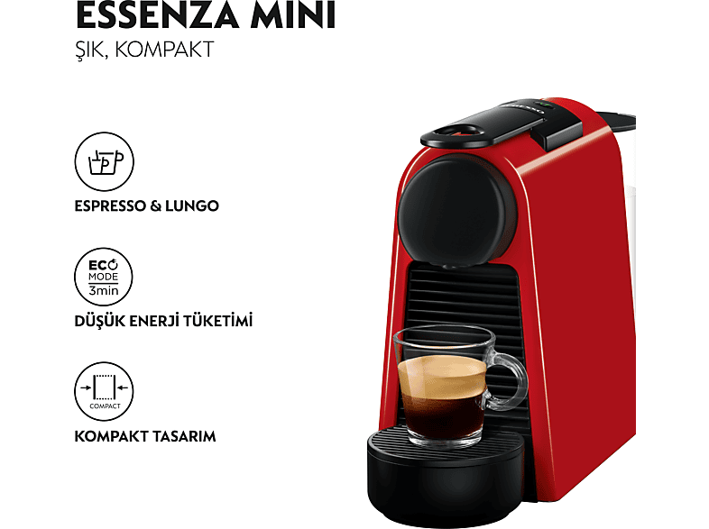 NESPRESSO D35 Essenza Mini Kırmızı Kahve Makinesi ve Süt Köpürtücü Aksesuar_1