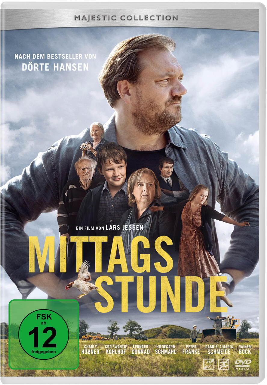 Filmposter. Ein Mann und Menschen um ihn herum. Text: Mittagsstunde.
