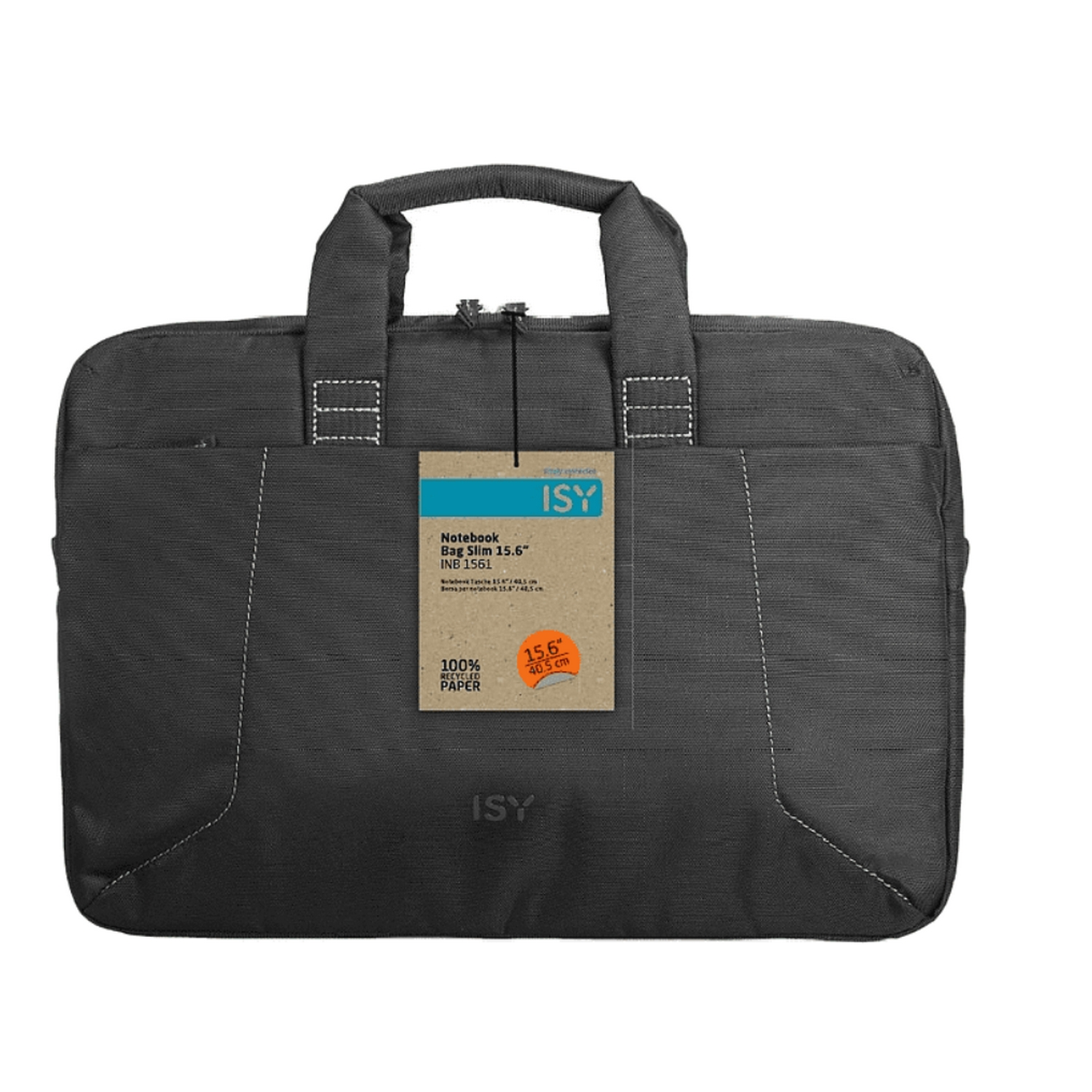 Una bolsa negra para portátil con una etiqueta que dice 'Notebook Bag Sleeve 15.6"'.