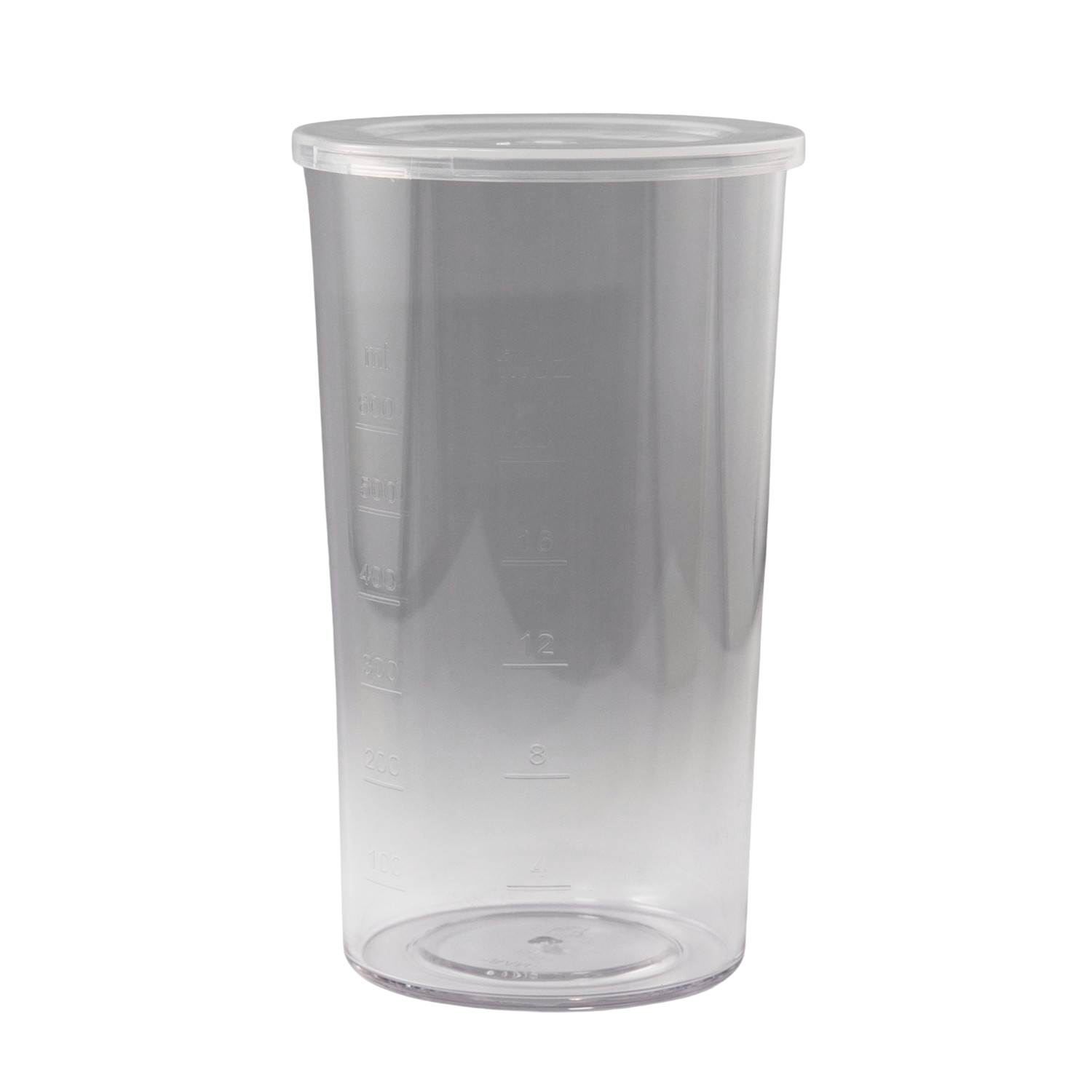 Transparante plastic maatbeker met bedrukte volumemarkeringen, alleen.