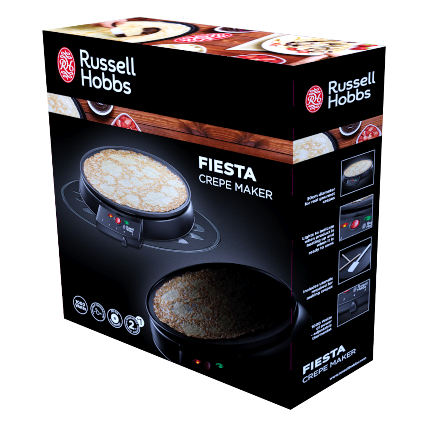 A box with a crepe maker illustration and the text "Fiesta Crepe Maker".