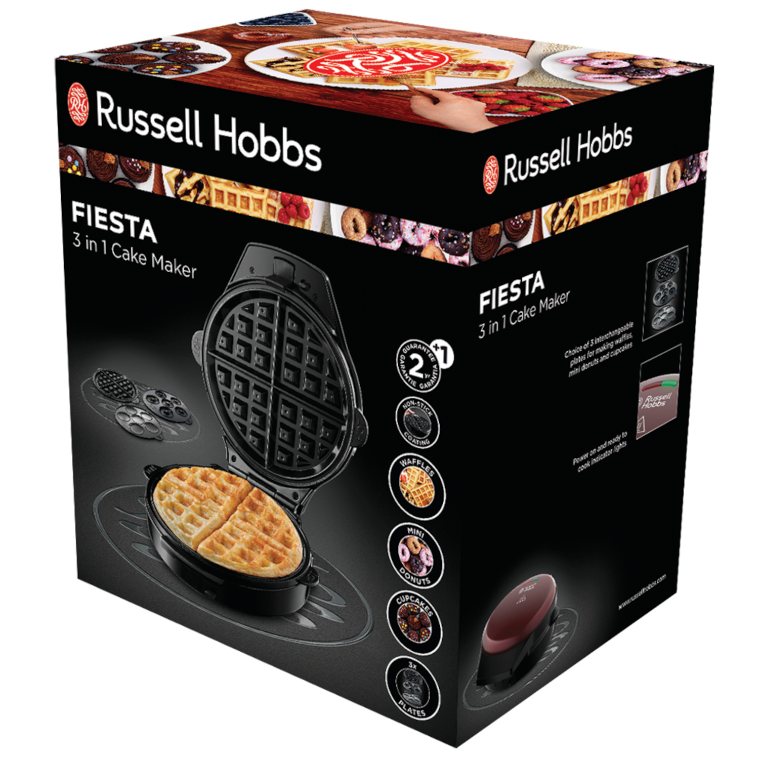 Russell Hobbs Zusatzplatten 3er Set [Cake Pop, Mini Donut & Churros] Ergänzung für 3-1 Multifunktionsgerät Fiesta 24540-56 (spülmaschinengeeignete, hochwertige antihaftbeschichtete Platten) 25490-56