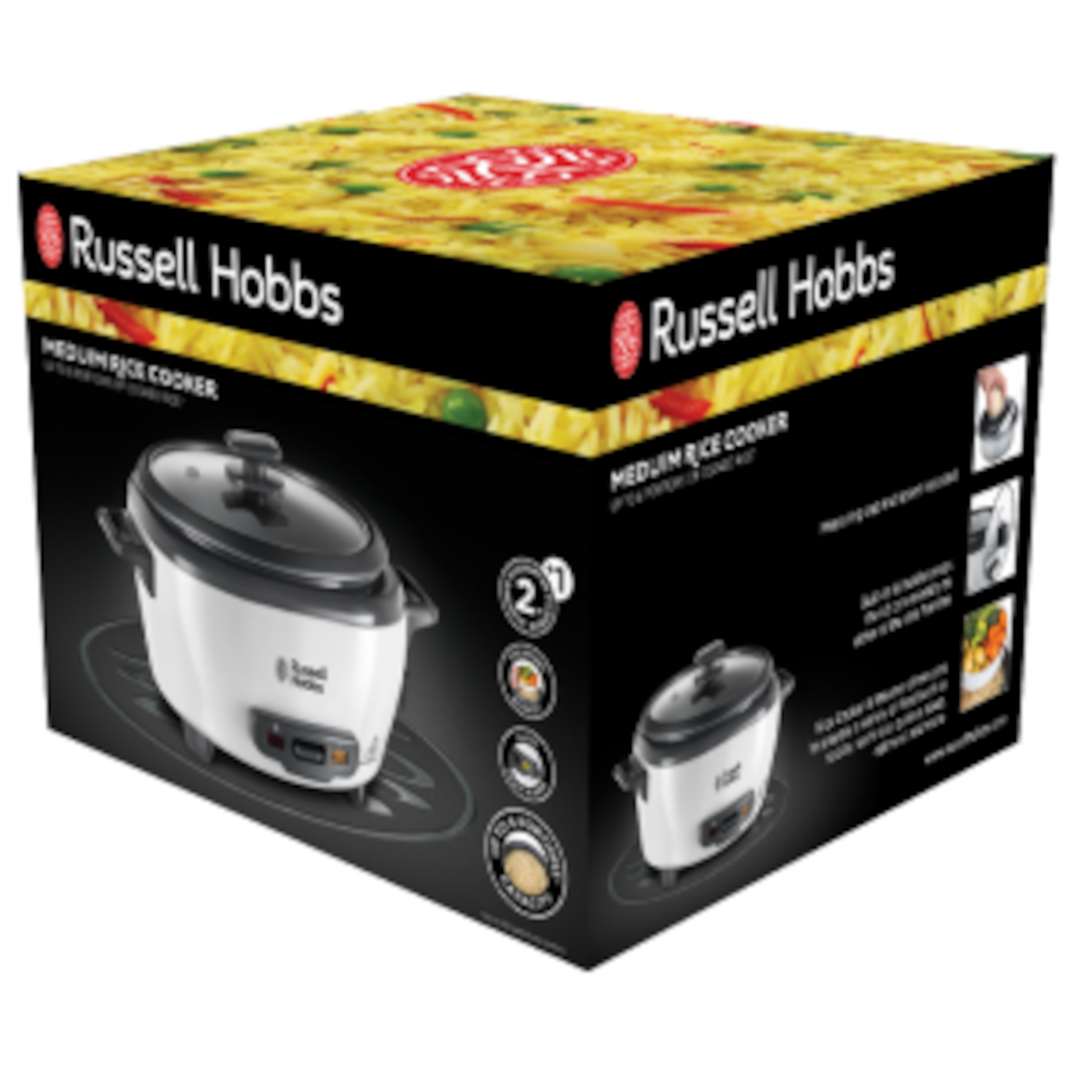 A box with a rice cooker illustration and the text "Medium Rice Cooker".
