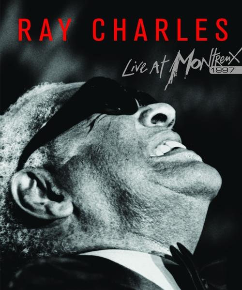 Ray Charles, Schwarz-Weiß-Porträt. Text: 'Live at Montreux 1997'.