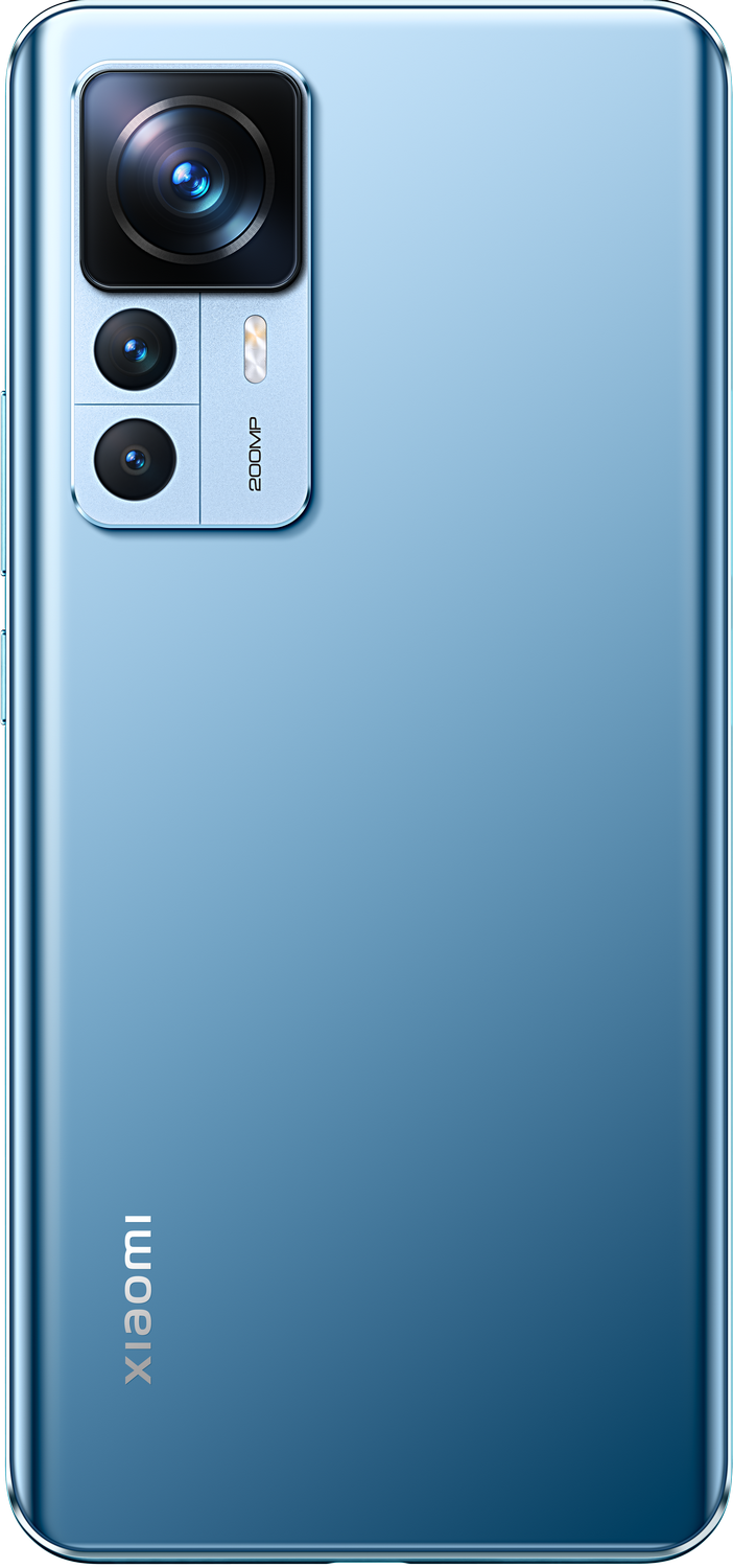 Un teléfono inteligente azul claro con un módulo de cámara en la parte posterior. El logotipo de Xiaomi está en la parte inferior.