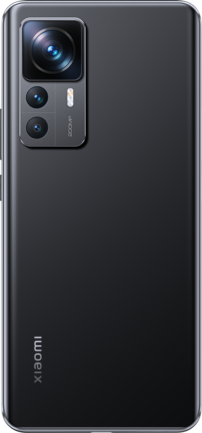 Parte trasera de smartphone negra con múltiples cámaras. El logo de Xiaomi está abajo. Diseño elegante con borde metálico.