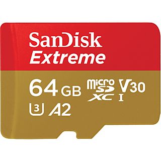 Tarjeta Micro SDXC - SanDisk Extreme®, 64GB, Hasta 170 MB/s, U3, V30, A2, C10, Apta Drones, 4k UHD, Multicolor