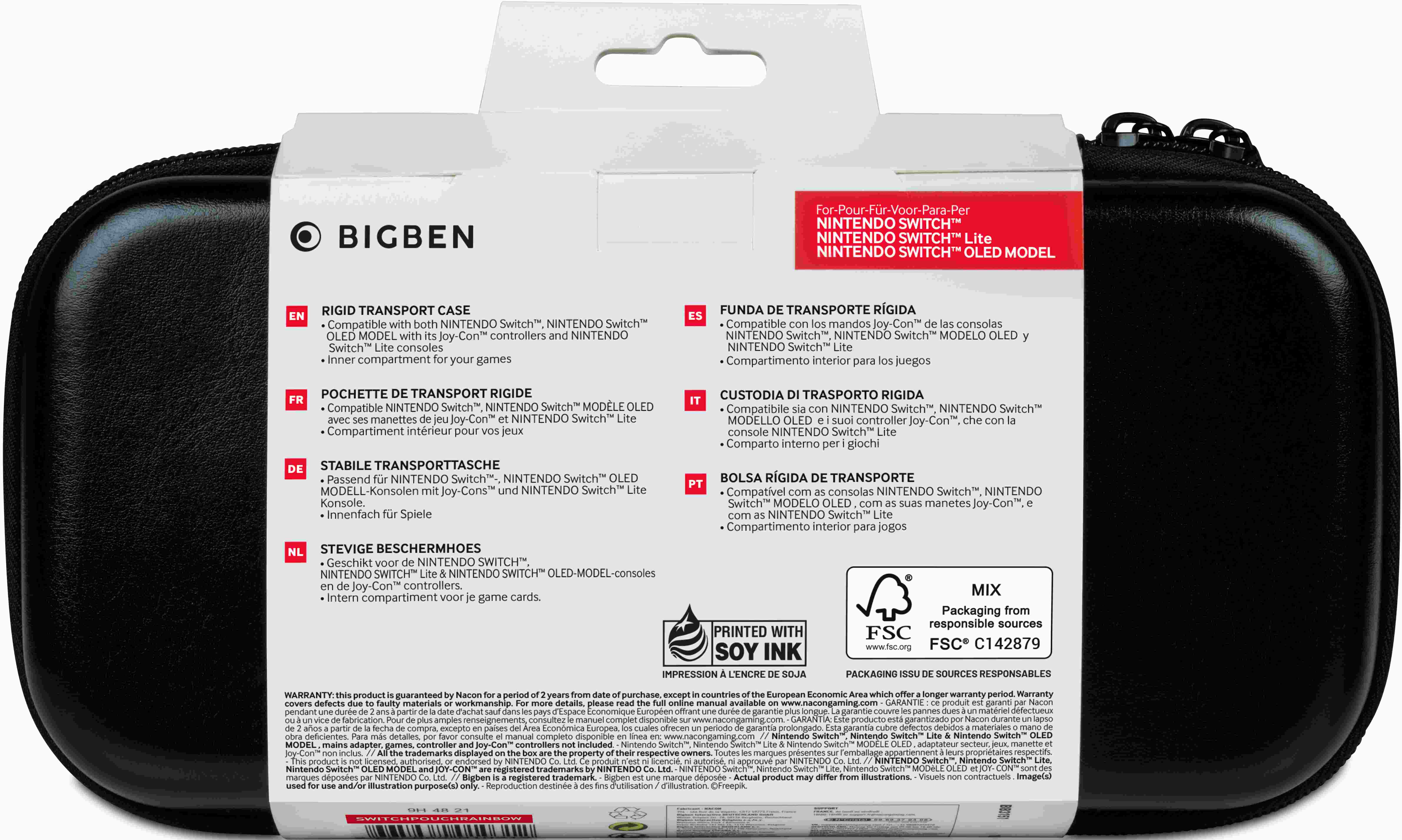Schwarzes Etui mit weißem Text, für Nintendo Switch und Spiele. BigBen Logo sichtbar.