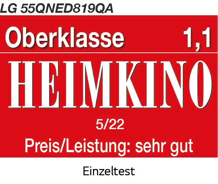 LG 55QNED819QA Test von Heimkino, mit 'sehr gut' und Preis/Leistung.