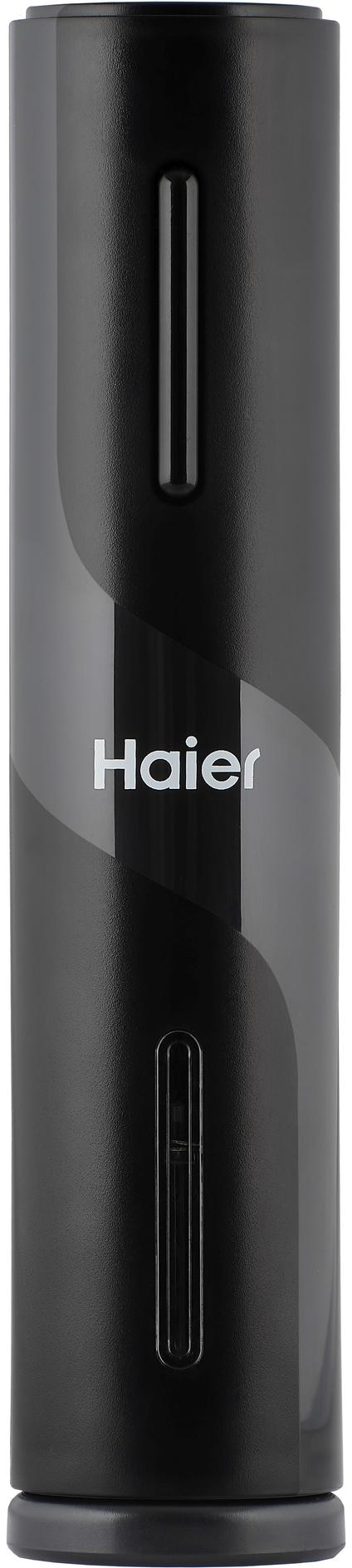 Ouvre-bouteille de vin électrique Haier noir. Le design est cylindrique.