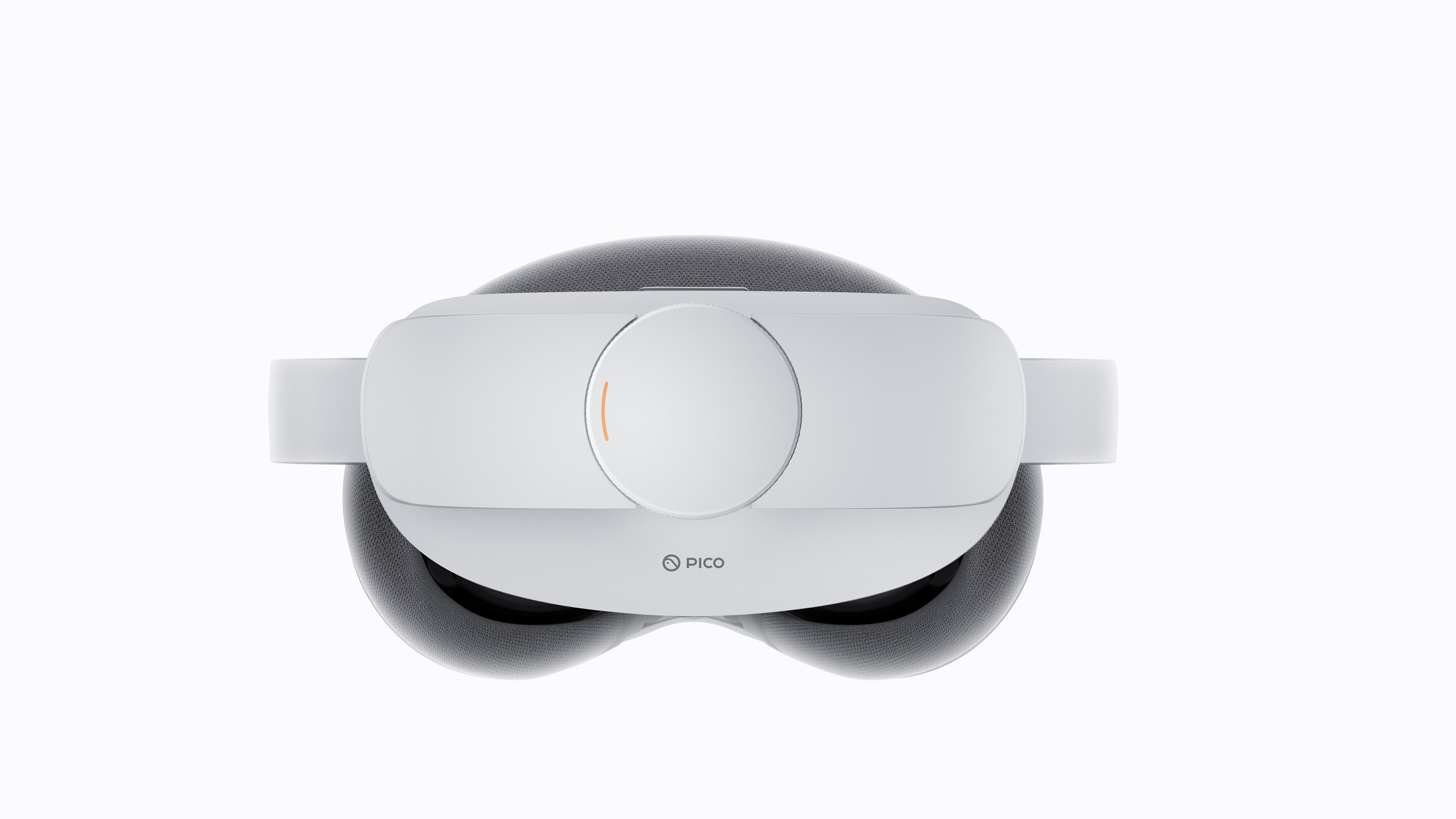 VR-Headset mit abgerundetem Design in Weiß und Grau.