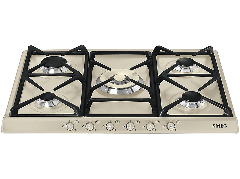 SMEG SR775PO PIANO COTTURA GAS, 5 zone di cottura, dimensioni: L 68,5 cm, P 50 piano in Smaltato, Panna