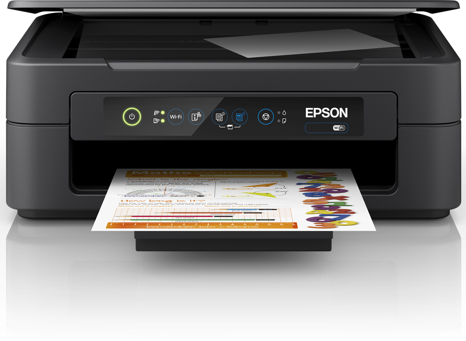 An Epson printer printing a document with a math diagram.