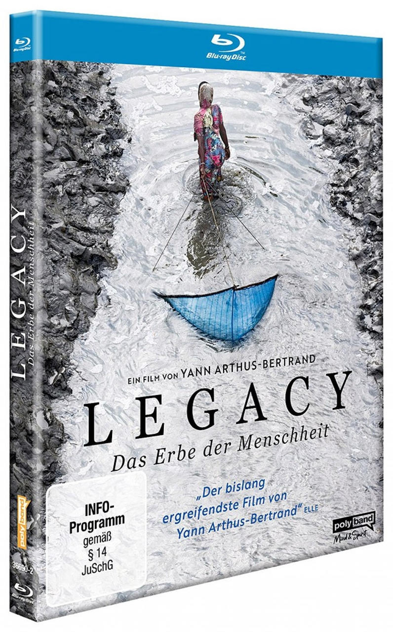 Blu-ray-Disc-Cover des Films 'LEGACY'. Eine Frau im Wasser, blaues Boot. Schlammiger Hintergrund.