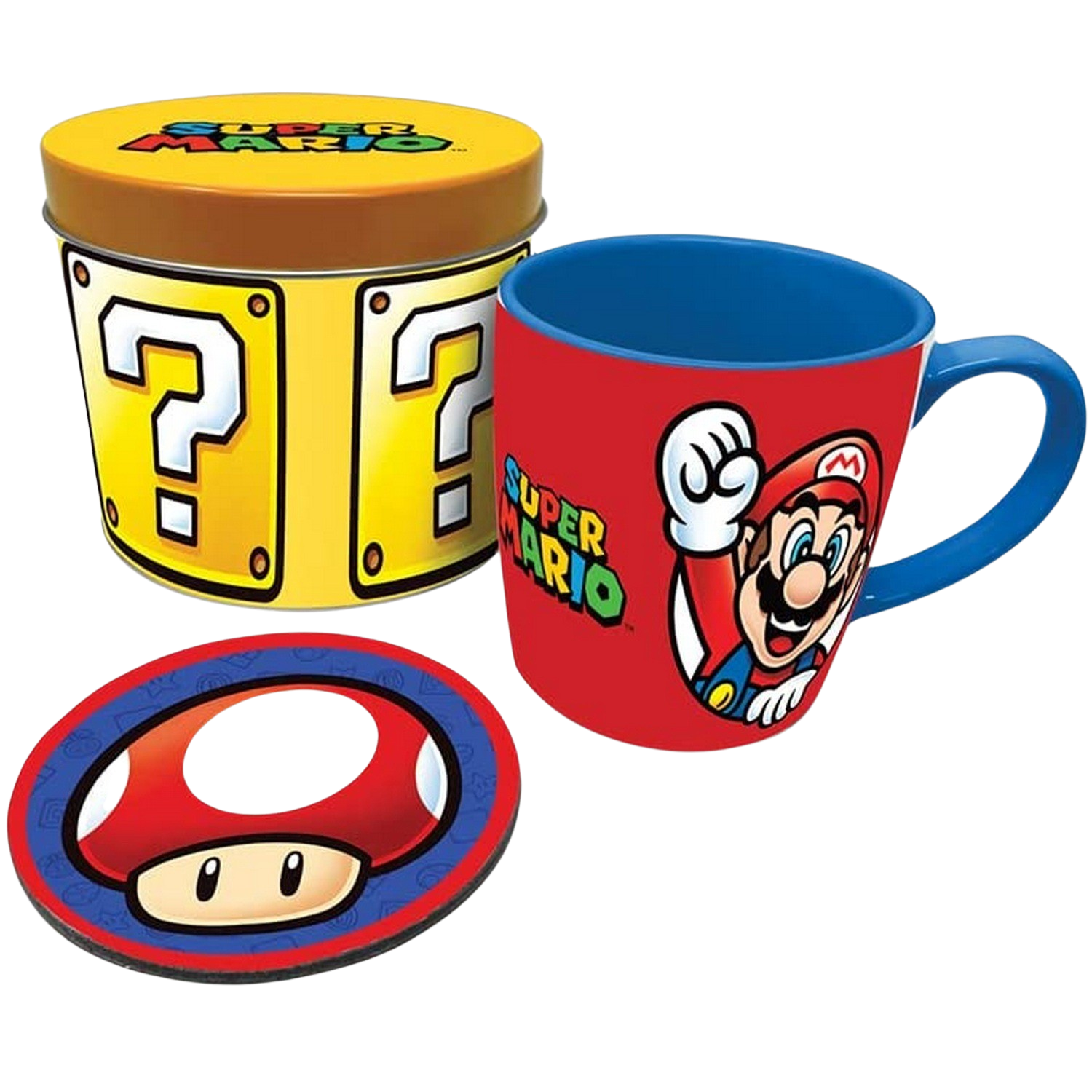 Pack Merchandising - Sherwood Super Mario, Taza cerámica + Caja metálica + Posavasos, Multicolor