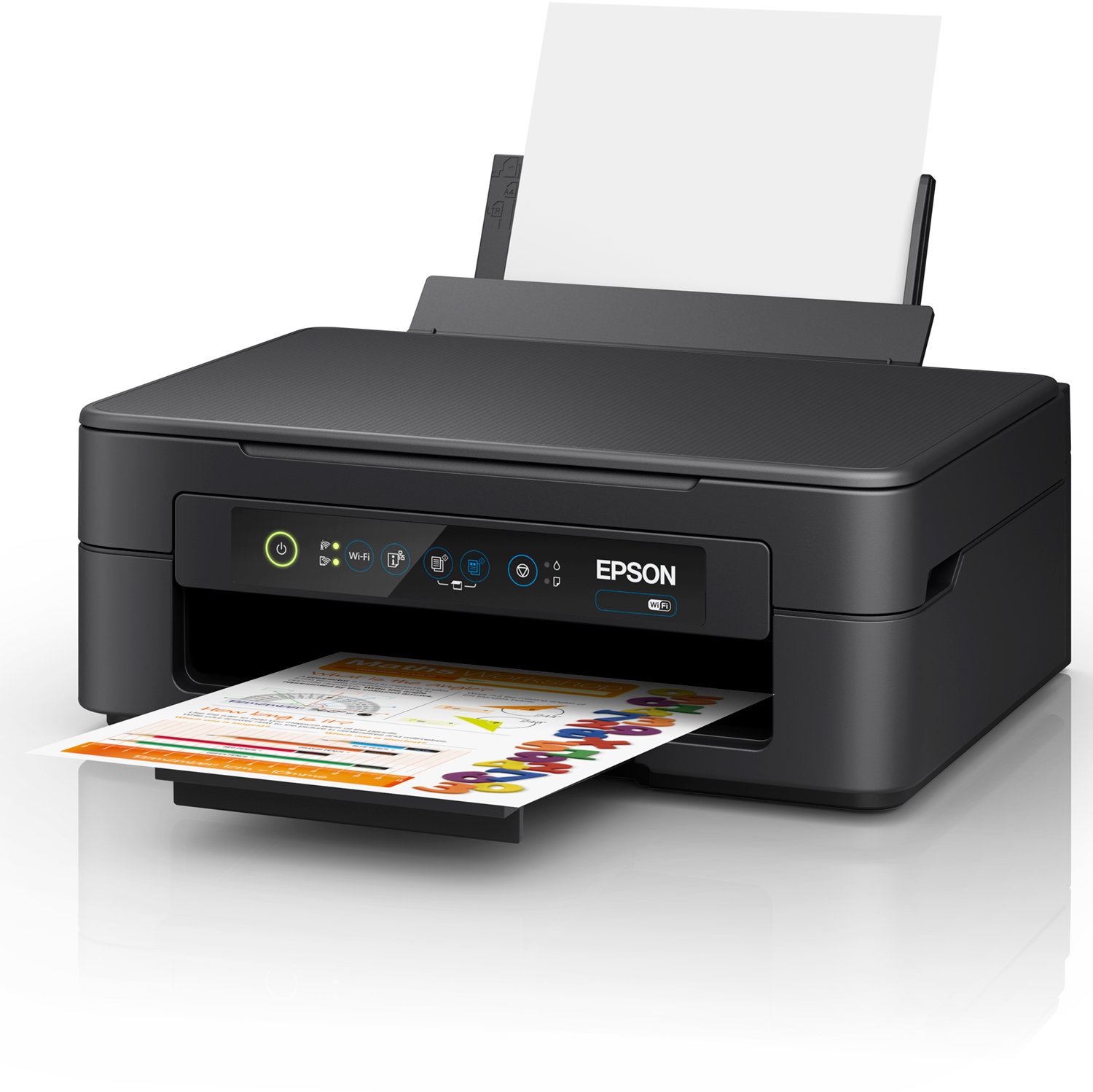 Imprimante Epson noire avec une feuille de papier.