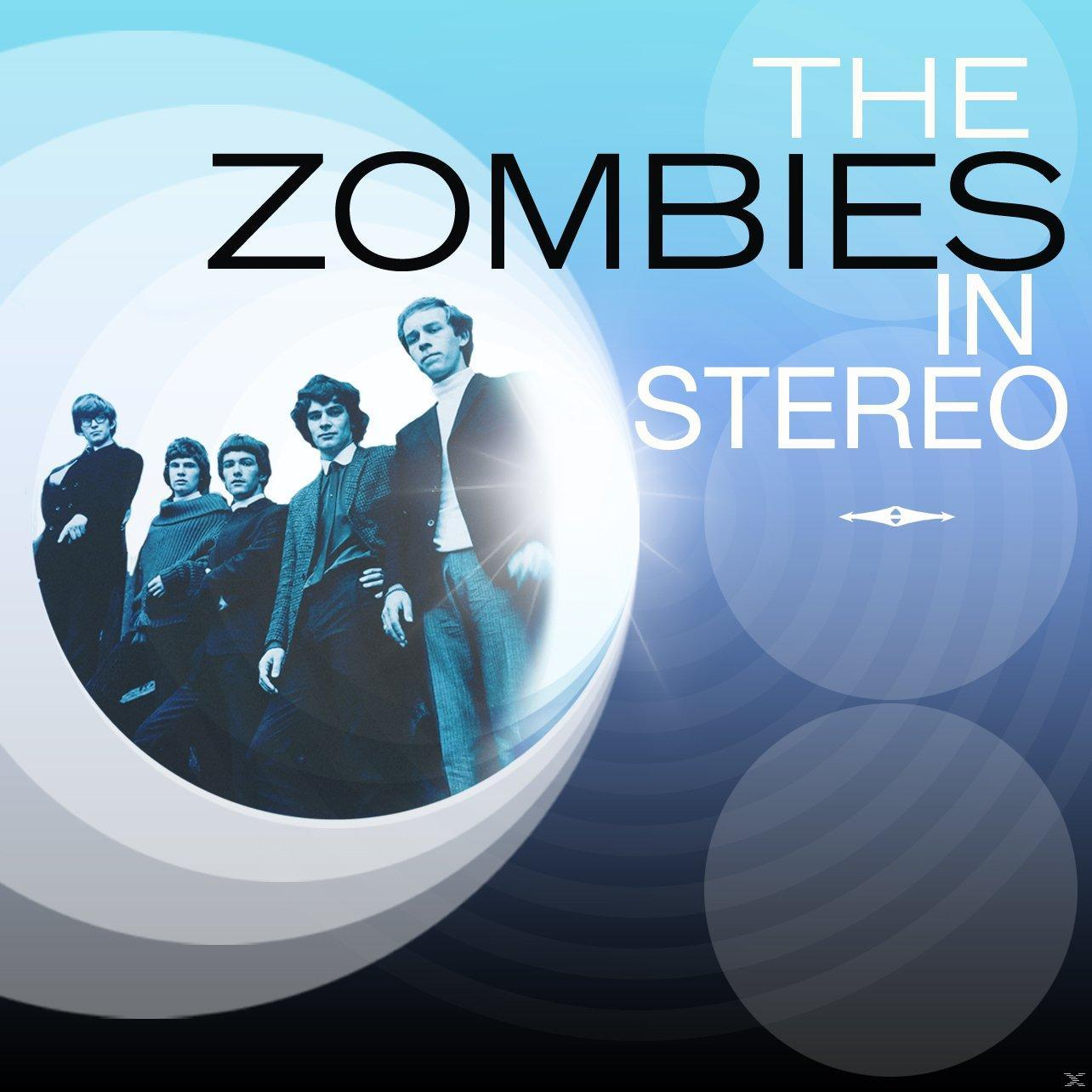 Album borító: The Zombies in Stereo. Fekete-fehér fotó együttesről. Kék-fehér háttér.