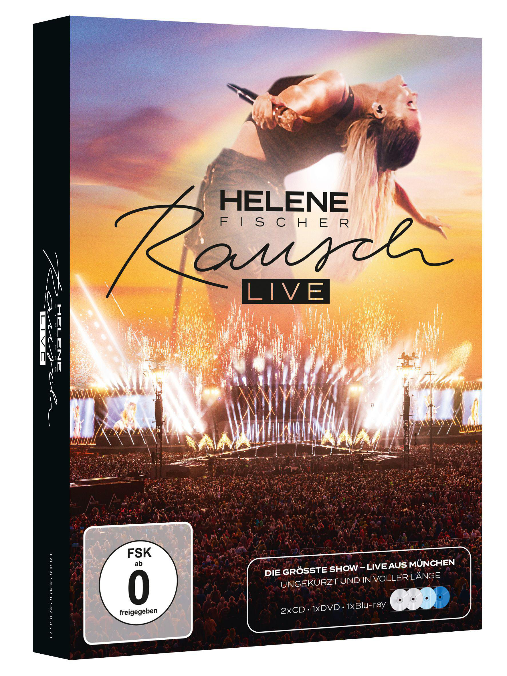 Helene Fischer Live-DVD-Cover. Sie tritt auf. Feuerwerk und eine Menschenmenge im Hintergrund.