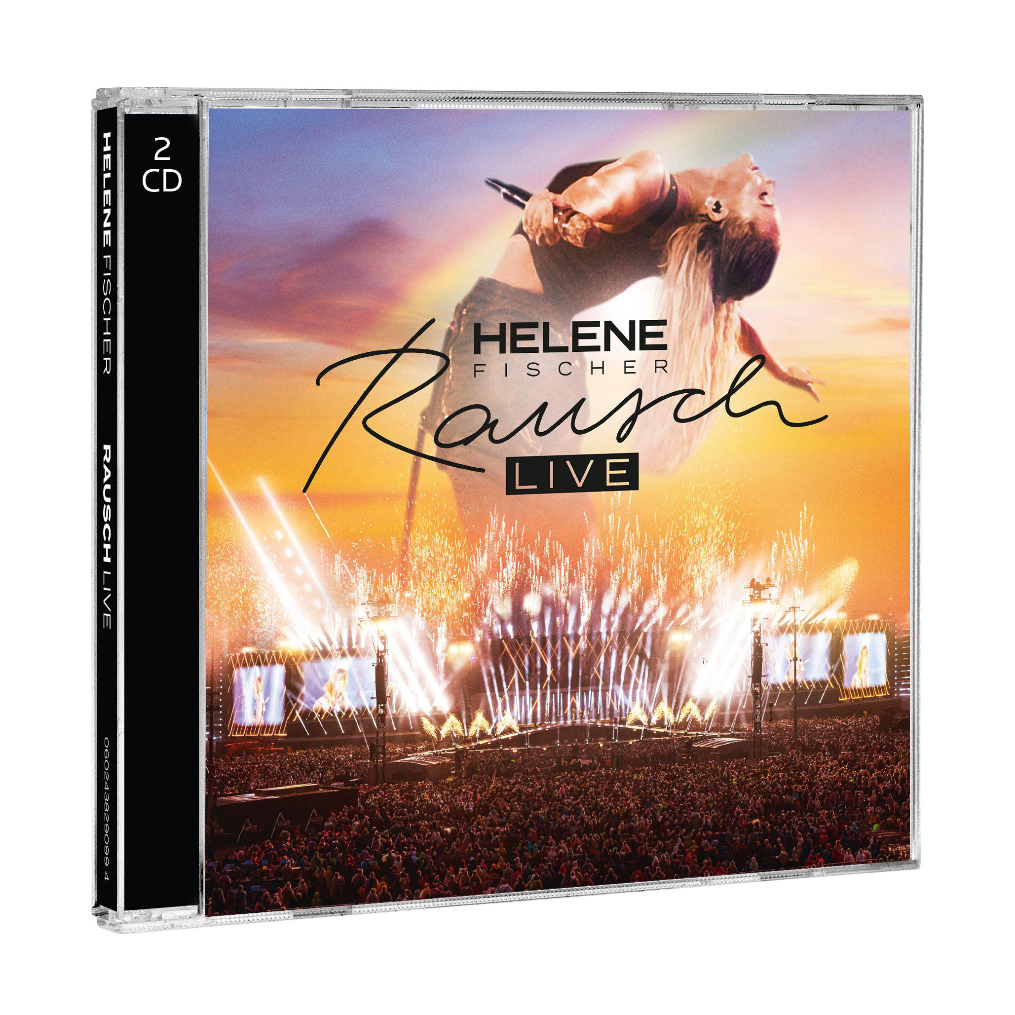 CD-Cover von Helene Fischers Live-Album 'Rausch Live' mit Feuerwerk.