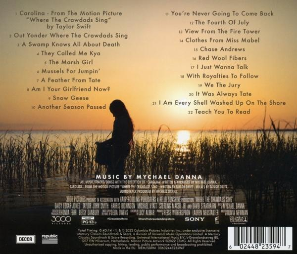 Rückseite des Soundtracks 'Where the Crawdads Sing' mit Titelliste und Credits.