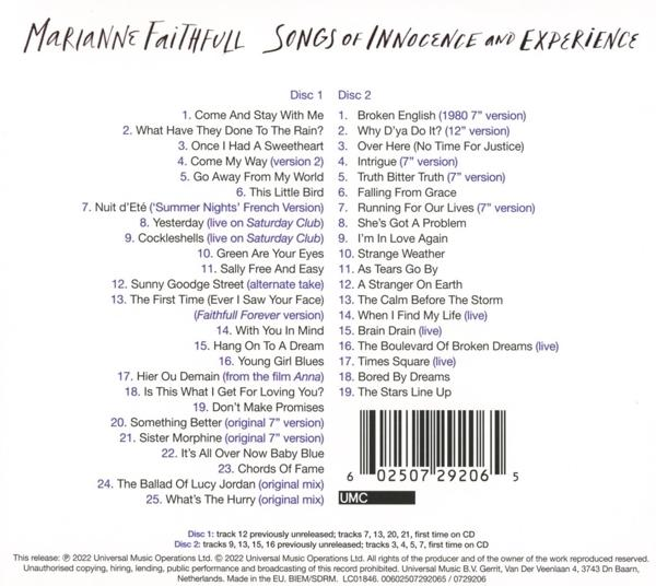 Das CD-Cover des Albums 'Songs of Innocence and Experience' von Marianne Faithfull.