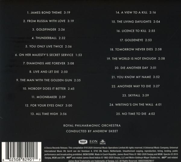 Rückseite des Albums mit James Bond-Titelliste und Credits.