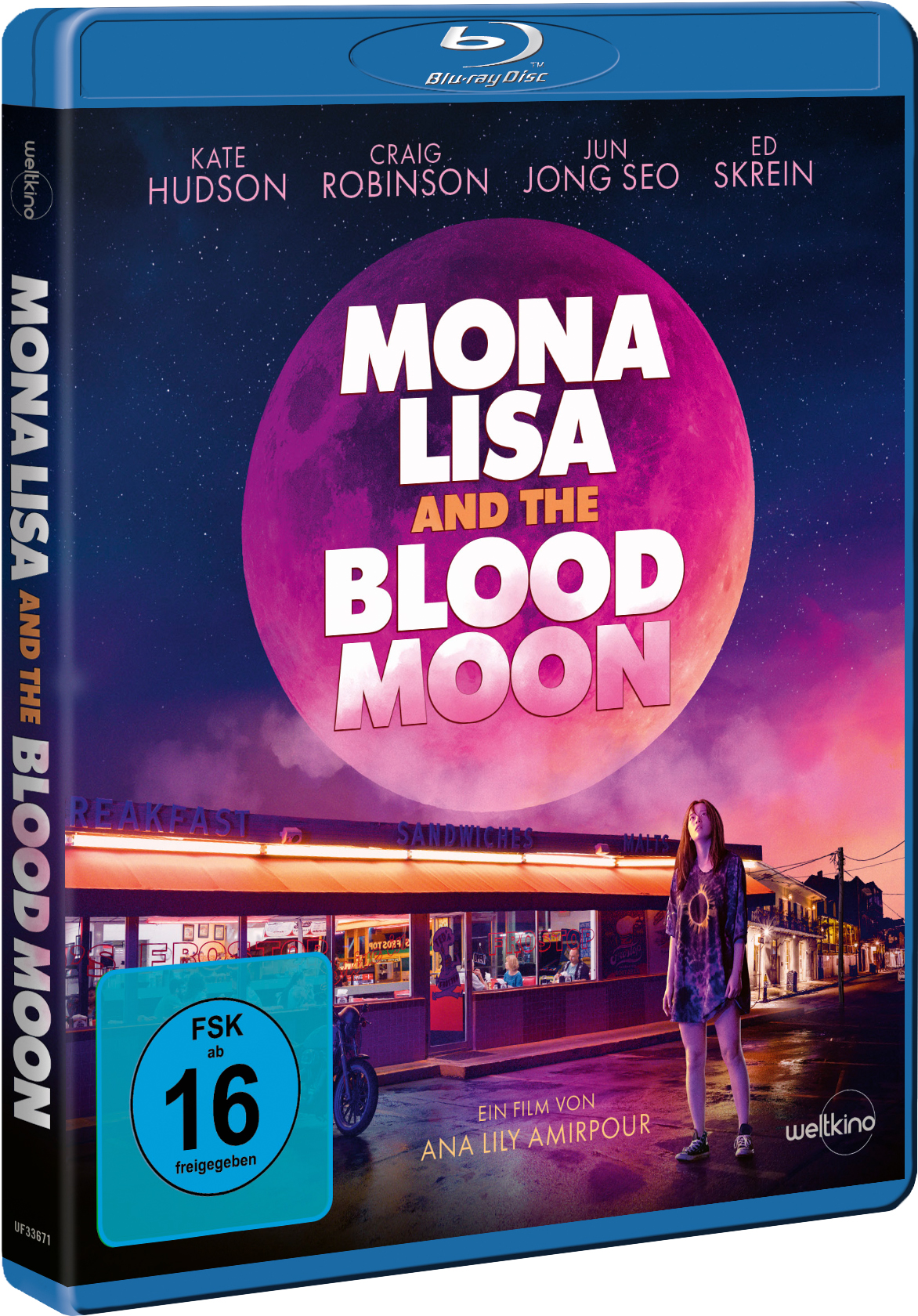 Mona Lisa and the Blood Moon DVD-Hülle. Mit Kate Hudson. Nachtszene mit einem Mond.