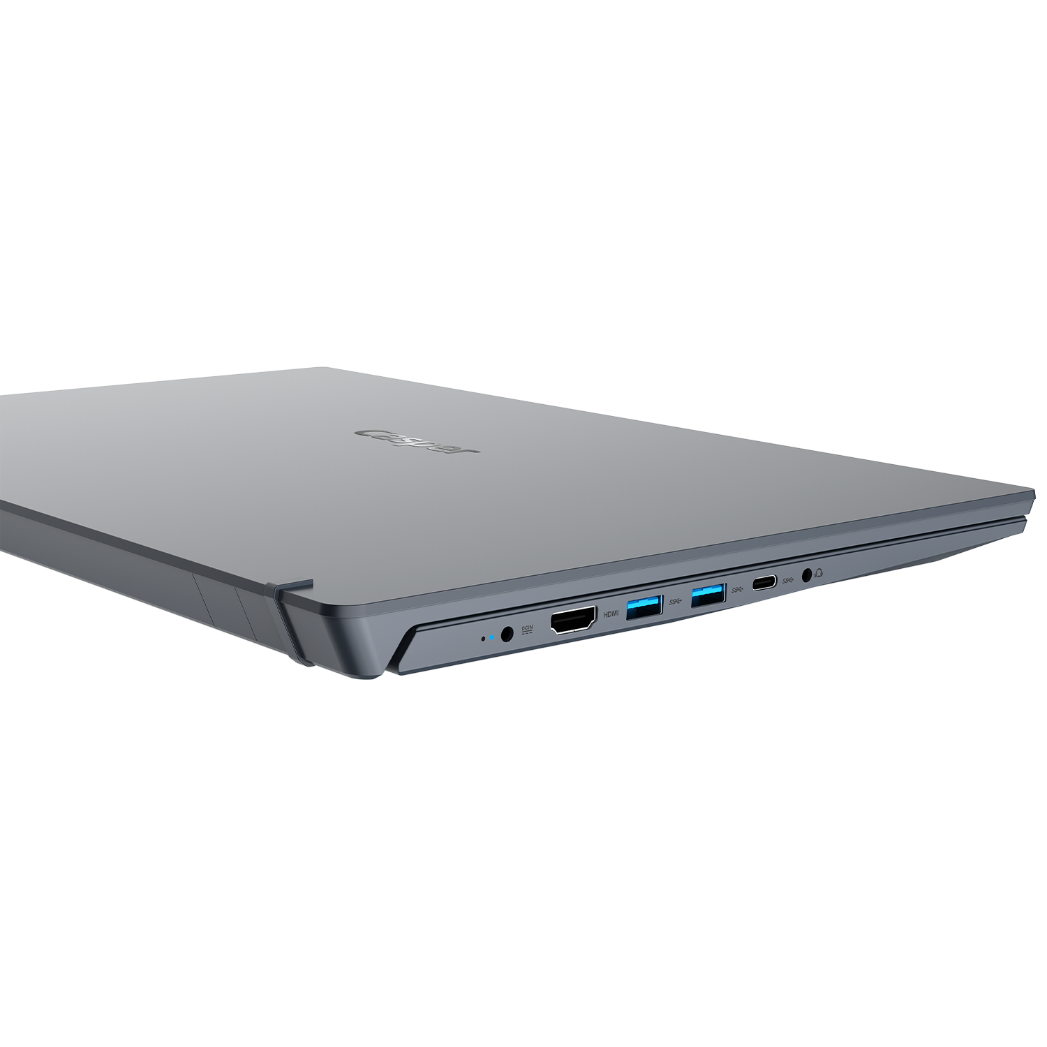 HDMI, USB, USB-C ve ses jakı bağlantı noktalarını gösteren dizüstü bilgisayar yan görünümü.