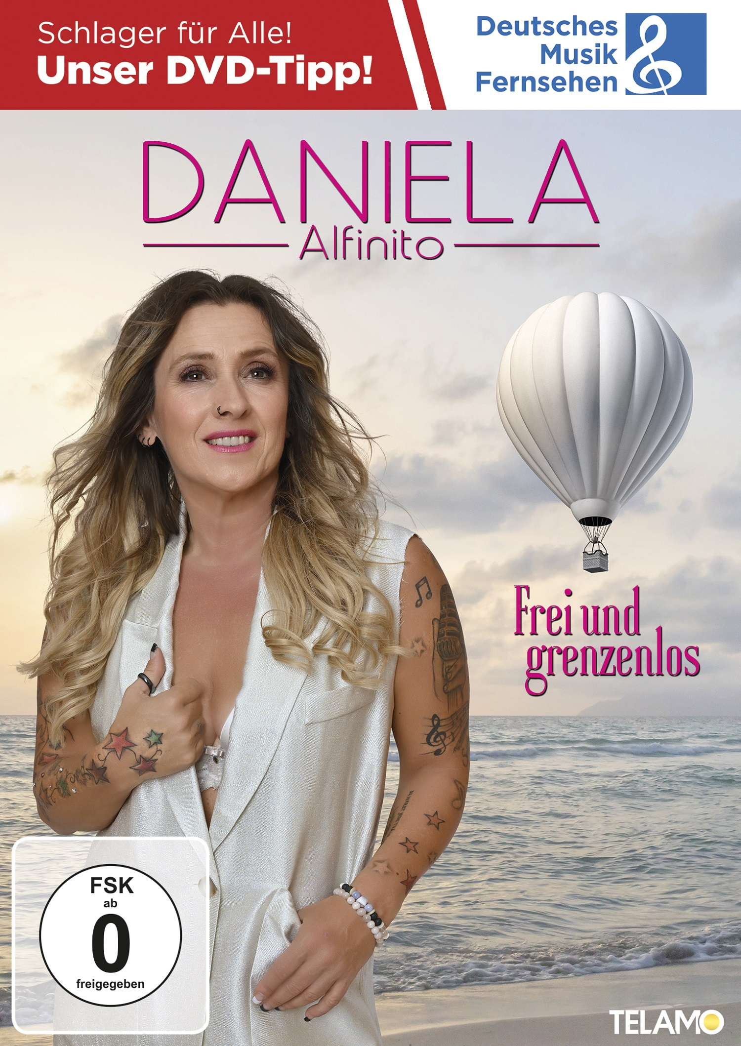 Daniela Alfinito Albumcover mit einer Frau und einem Heißluftballon.