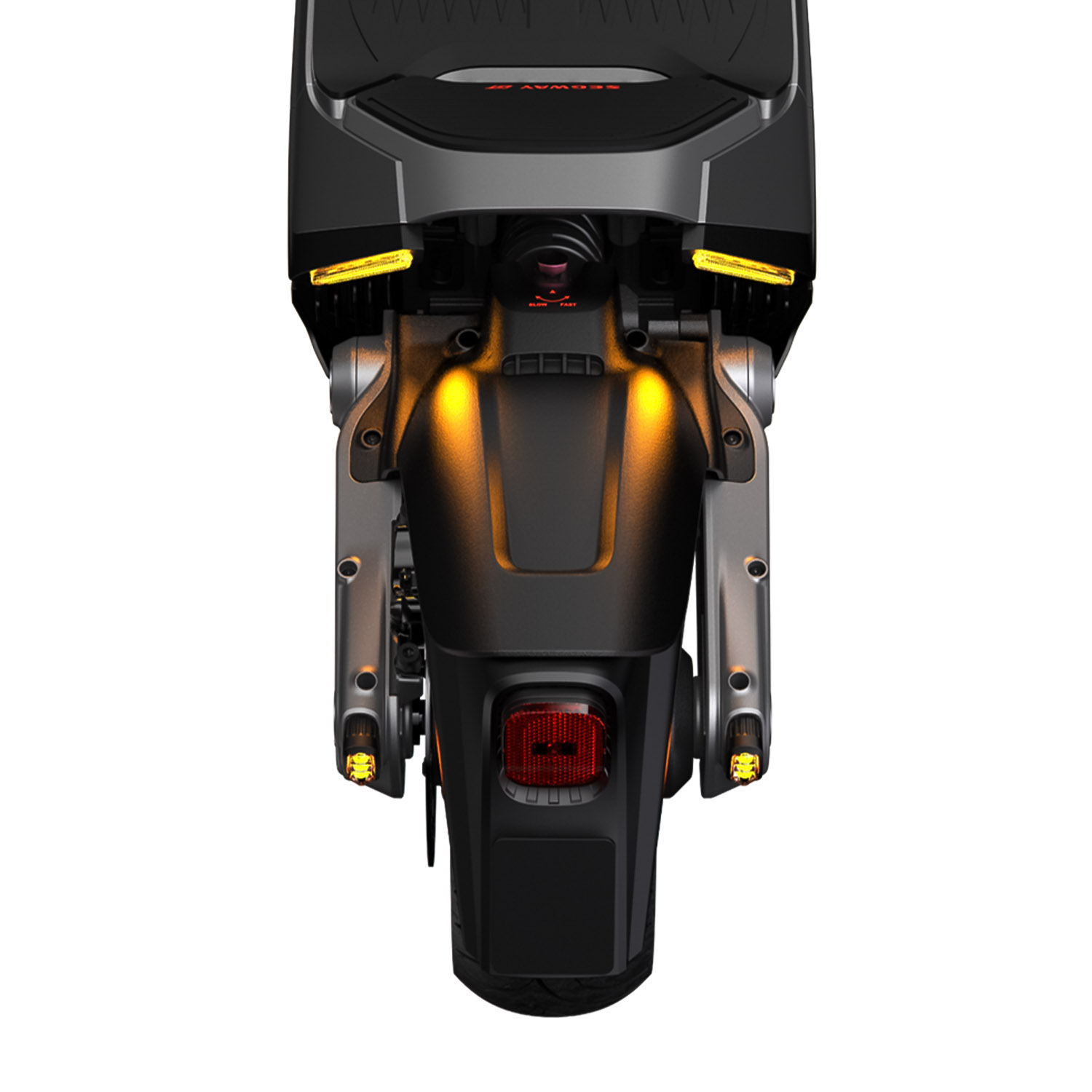 La parte posteriore di uno scooter Segway nero con luci.