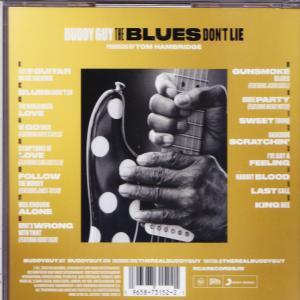 Albumcover mit Nahaufnahme einer Gitarre und Händen. Text: Buddy Guy, The Blues Don't Lie.