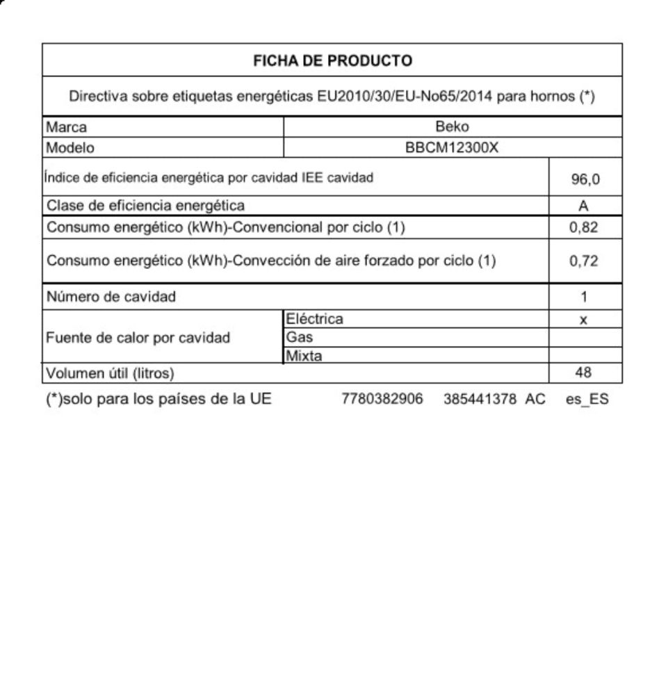 Horno Beko BBCM12300X, 8multif., 48l, a, inox - JUAN LUCAS - TIENDAS ACTIVA