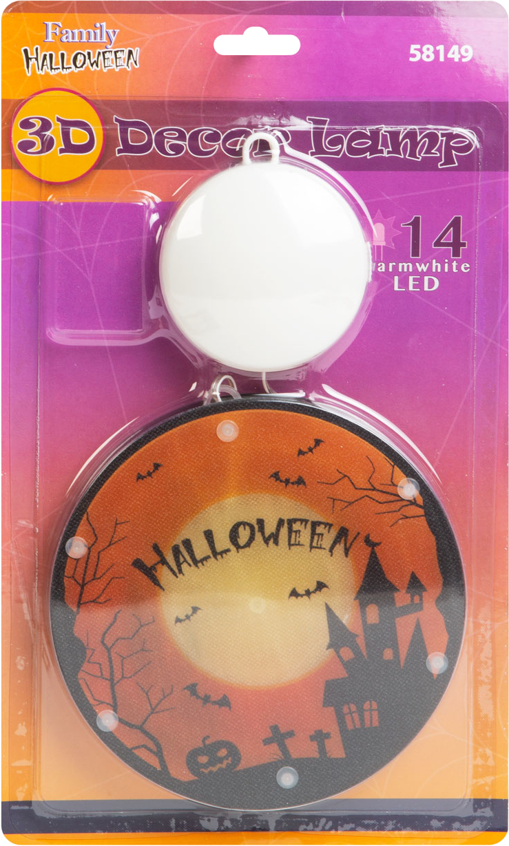 Halloween dekoráció holddal, kísértetházzal és denevérekkel.