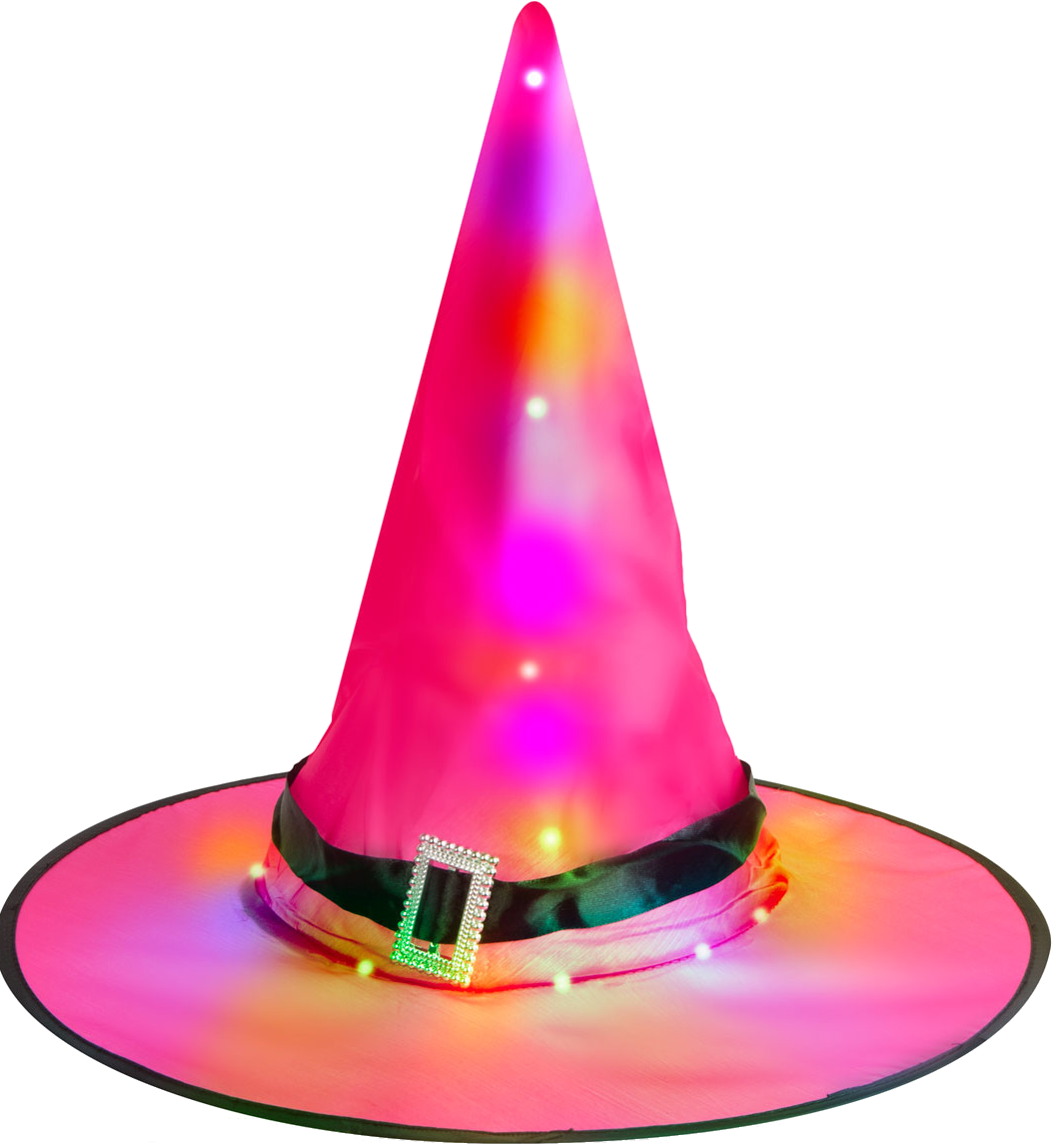 FAMILY HALLOWEEN Halloween-i színes boszorkány kalap, LED világítás, 38 cm (58151)