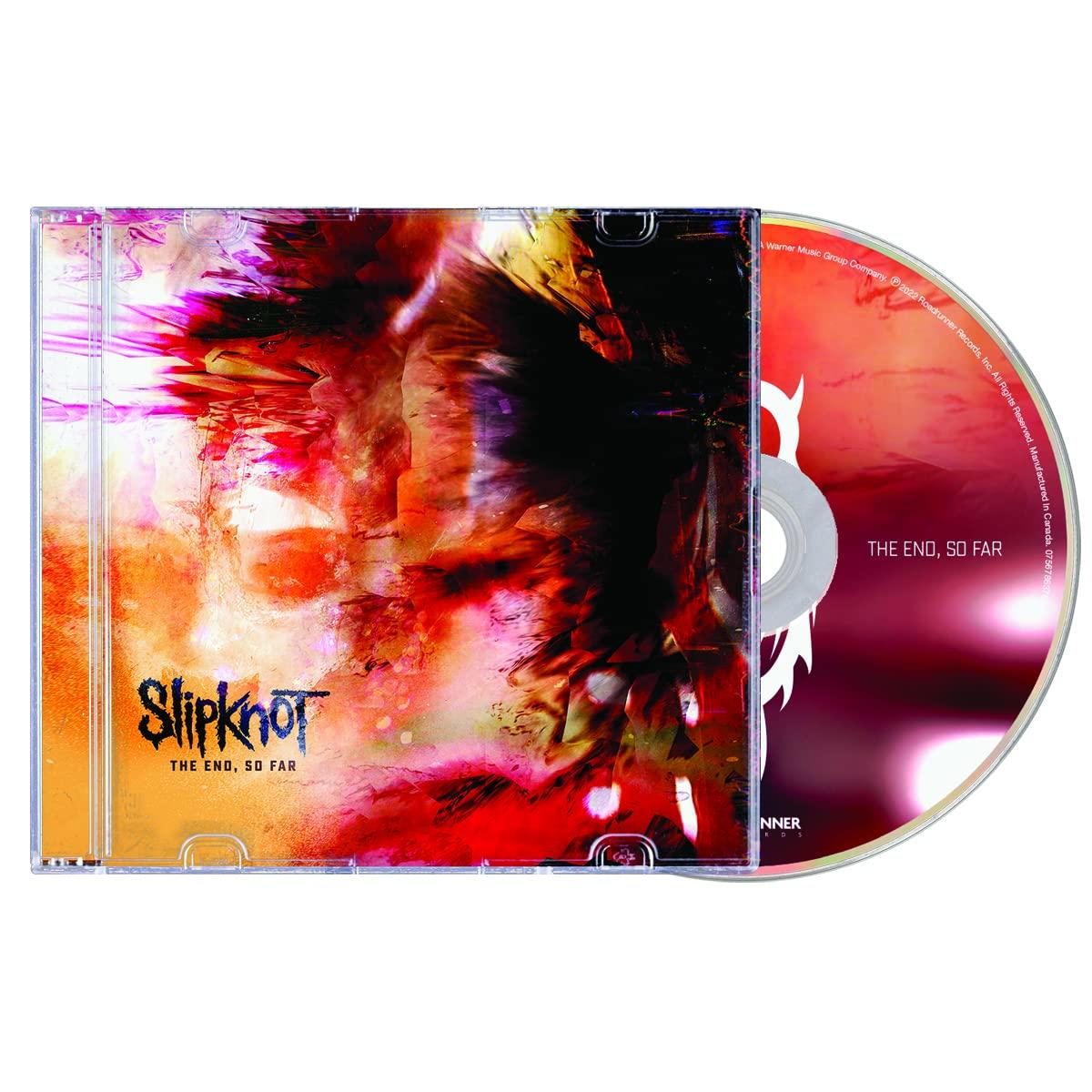 Egy CD tok egy lemezzel. A borító absztrakt, a 'Slipknot' zenekar nevével.