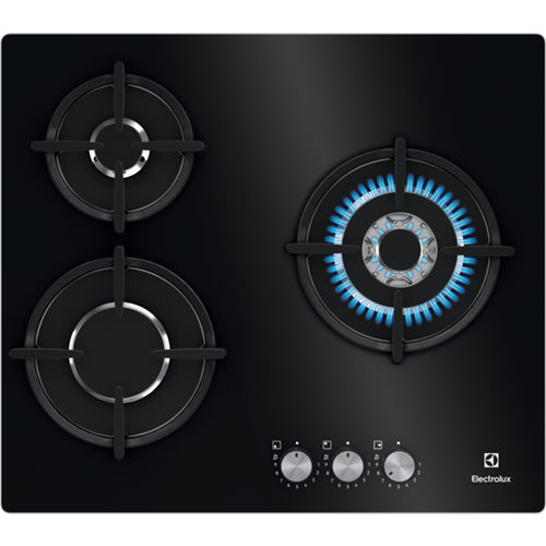 Encimera - Electrolux KGE6633NOK, Gas on Glass, 3 quemadores, 60 cm, Negro