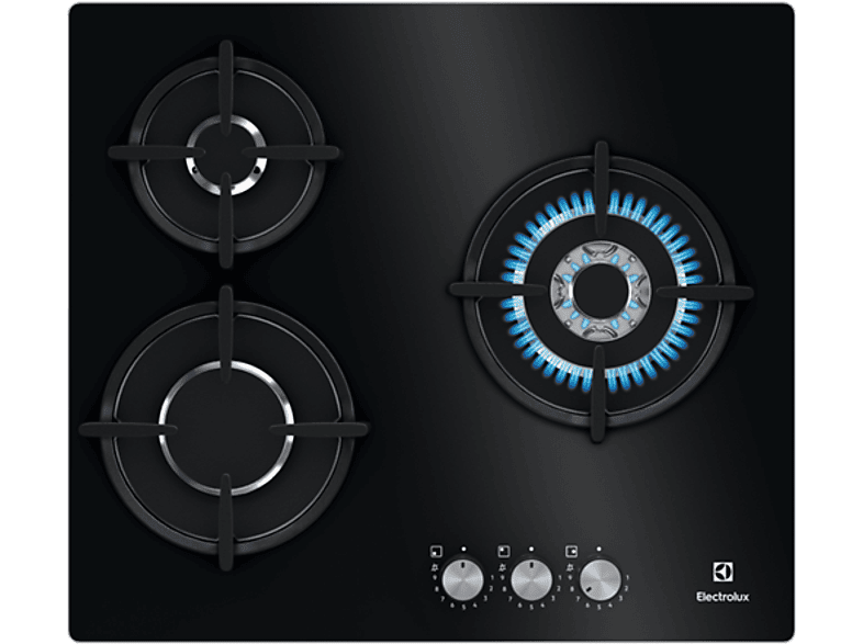 Encimera Electrolux KGE6633NOK, Gas on Glass, 3 quemadores, 60 cm, Negro